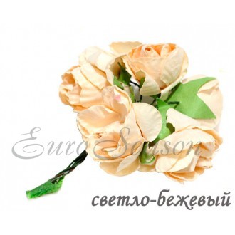 Цветок иск.(Бум.) Роза 25мм(головка)+80мм(стебель) Odn-02 Св.Бежевый (цена за 1уп/6шт)